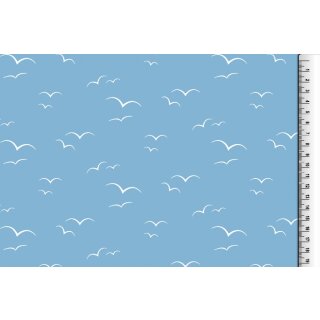 Baumwoll Jersey Stoff blau Vögel Druck