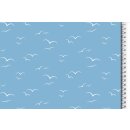 Baumwoll Jersey Stoff blau Vögel Druck