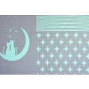 Jacquard Panel Katzen auf dem Mond grau/türkis