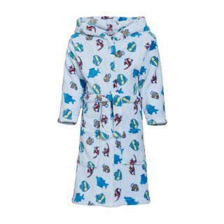 Playshoes - Fleece-Bademantel Allover Fische hellblau 134/140