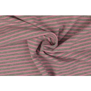 Baumwoll Jersey Stoff rosa/grau streifen