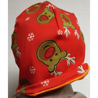 Beanie 52cm French Terry Stoff Xmas rot Rentier Baumwoll Jersey Stoff Uni Orange