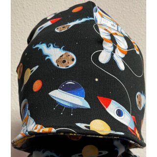 Beanie 54cm Baumwoll Jersey Stoff Astronaut Digital Druck Baumwoll Jersey Stoff Uni Rot