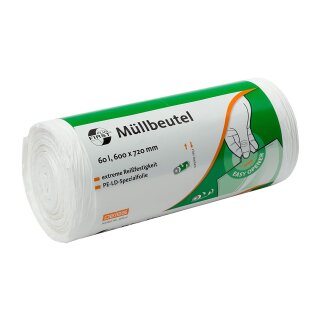Deiss FIRST PLUS Müllbeutel weiß 60 Liter, 600 x 720 mm, 50 Stück