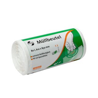 Deiss FIRST PLUS Müllbeutel weiß 80 Liter, 630 x 850 mm, 50 Stück